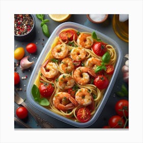 Healthy Meal With Shrimp And Tomatoes Canvas Print