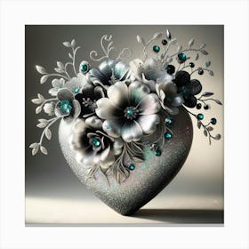 Heart Of Silver with Flowers 1 Canvas Print