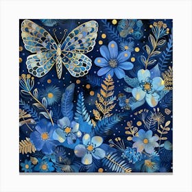 Blue Butterflies And Flowers Canvas Print