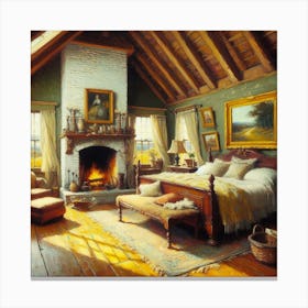 Bedroom With A Fireplace Canvas Print