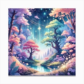 A Fantasy Forest With Twinkling Stars In Pastel Tone Square Composition 134 Canvas Print