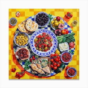 Mediterranean Mezze Selection Yellow Checkerboard 2 Canvas Print