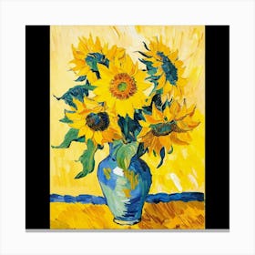 Sunflowers In A Blue Vase 2 Canvas Print