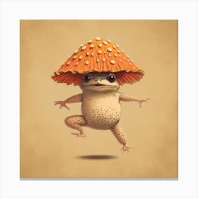 Silly Frog Wearing A Mushroom Square Canvas Print