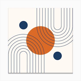 Mid Century Modern Geometric in classy navy blue burnt orange (Rainbow and Sun Abstract Design) 1 Canvas Print