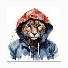 Watercolour Cartoon Cougar In A Hoodie 3 Canvas Print