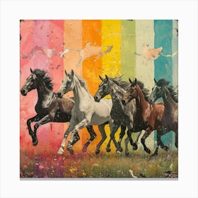 Rainbow Horses Galloping Collage 2 Canvas Print