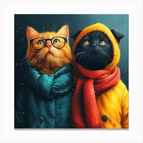 Two Cats In Winter Coats Canvas Print