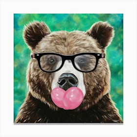 Bear Blowing Bubble Gum In Glasses 4 Canvas Print