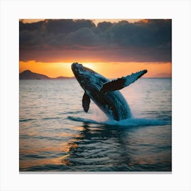 Humpback Whale Breaching At Sunset 33 Canvas Print