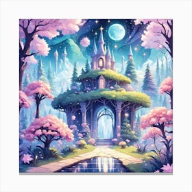 A Fantasy Forest With Twinkling Stars In Pastel Tone Square Composition 186 Canvas Print