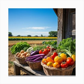 Assorted Vegetables In Peak Season Diverse Lush Greens Ripe Red Tomatoes Plump Purple Eggplants (3) Canvas Print