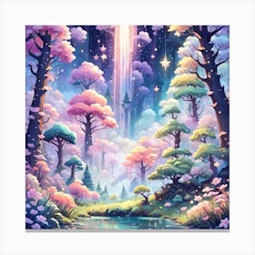 A Fantasy Forest With Twinkling Stars In Pastel Tone Square Composition 260 Canvas Print