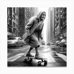 Old Lady On Skateboard Canvas Print