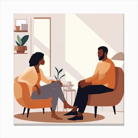 Couple Talking In The Living Room Canvas Print