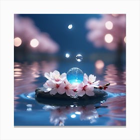Mystical Water Droplets and Reflections of Cherry Blossom Canvas Print