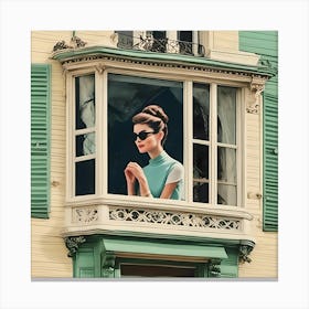 Audrey Hepburn On A Flatemate At The Window Canvas Print