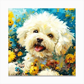 Dog In Flowers Canvas Print