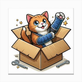 Cat In A Box Broken Arm Canvas Print