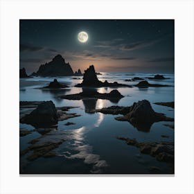 Full Moon Over The Ocean 4 Canvas Print