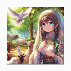Anime Girl With Goats Canvas Print