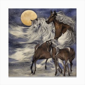Three Horses In The Moonlight Canvas Print