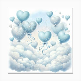 Blue Heart Balloons In The Clouds Canvas Print