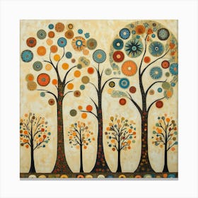 Folk Art Style Mosaic Trees 14 Canvas Print