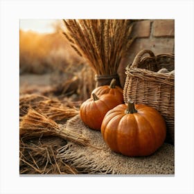 Autumn Pumpkins In A Basket Canvas Print