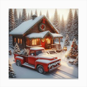 Truck In Front Of Cabin Canvas Print