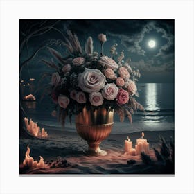 vase of Roses ander moon light 2 Canvas Print