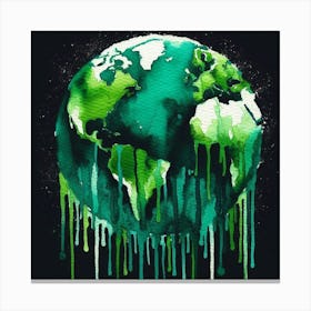 Earth Dripping With Green Paint 1 Canvas Print