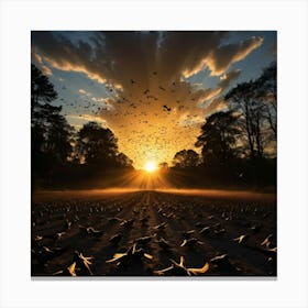 The Majestic Sight of Birds in Flight, Their Shadows Reflecting the Warmth of the Dusk Canvas Print