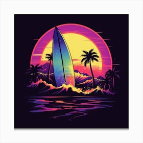 Surfboard At Sunset Canvas Print