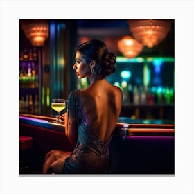 Beautiful Woman At The Bar Canvas Print