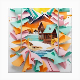 Paper Art Wooden hut Canvas Print