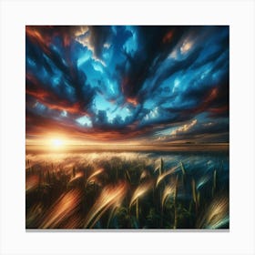 Sunset Over A Wheat Field Canvas Print