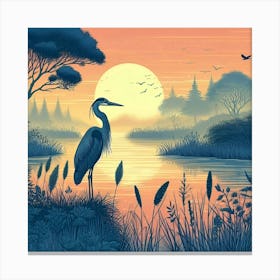 Heron At Sunset 1 Canvas Print