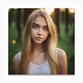 Portrait Of A Beautiful Girl In The Forest Canvas Print