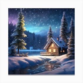 Alaskan Forest Cabin in Deep Snow Canvas Print