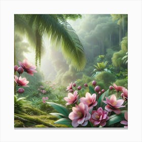 Pink Flowers In The Jungle Canvas Print