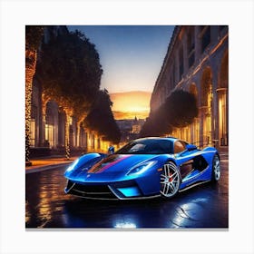 Blue Sports Car At Night 1 Canvas Print