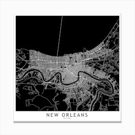 New Orleans Black And White Map Square Canvas Print