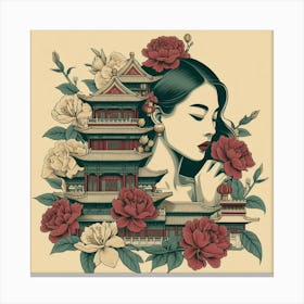 Chinese Girl with flowers Canvas Print