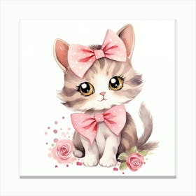 Cute Kitten With Pink Bow 1 Canvas Print