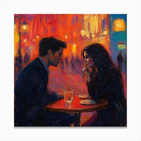 Couple At A Cafe Canvas Print