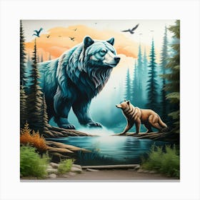 Bear and wolf Canvas Print