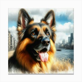 Chicago German Shepherd Painting - Oil Painting style Canvas Print