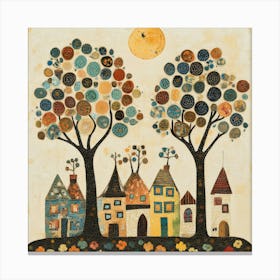 Folk Art Style Mosaic Trees 8 Canvas Print