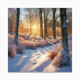 Golden Winter Sunlight across the Woodland Track 2 Canvas Print